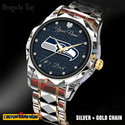 Seattle Seahawks #1 Dad Luxury Diamond Men Watch Father's Day Gift