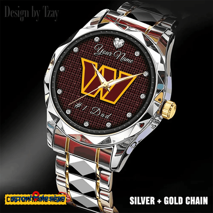 Washington Commanders #1 Dad Luxury Diamond Men Watch Father's Day Gift
