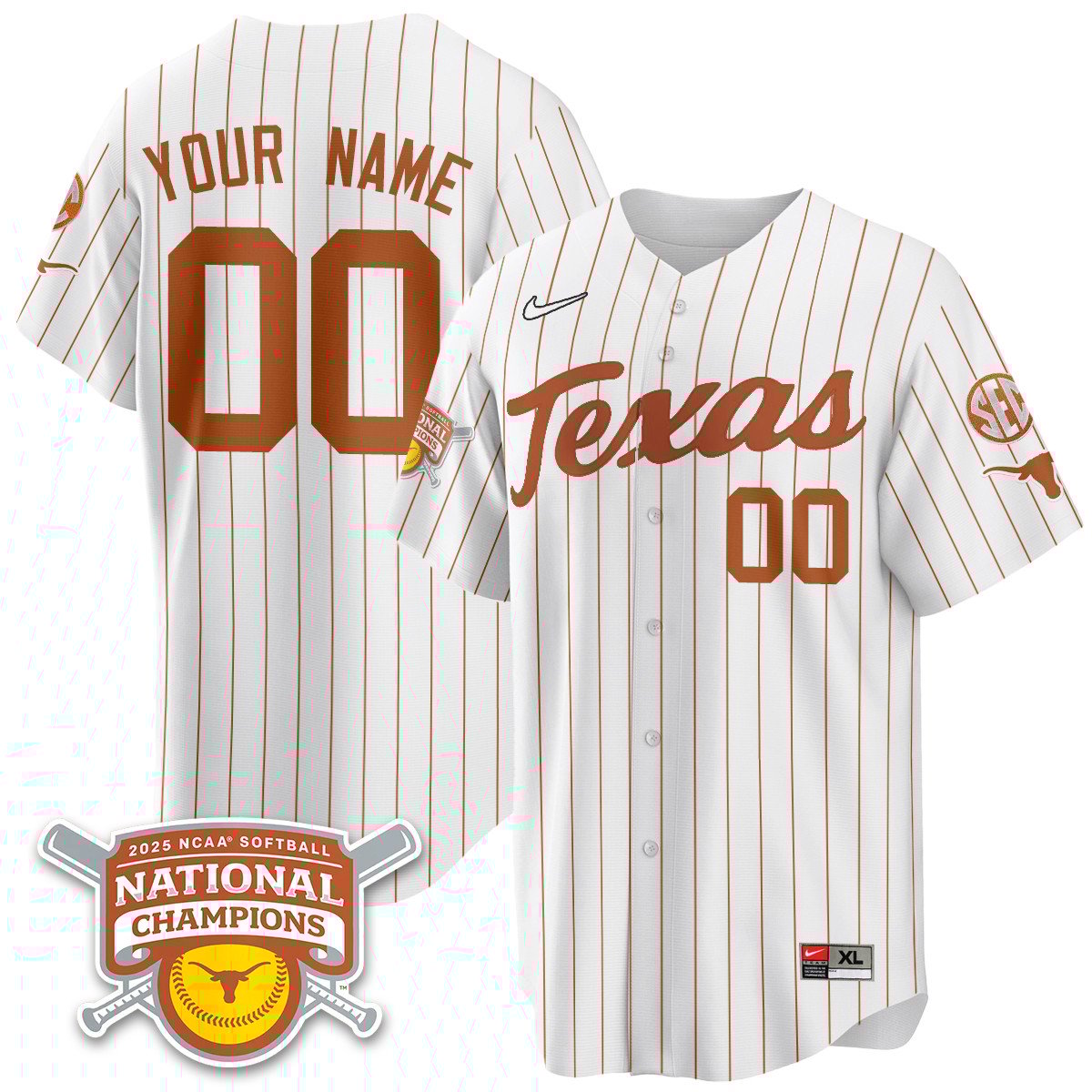 Texas Longhorns Softball 2025 World Series Champions Limited Custom Jersey - All Stitched
