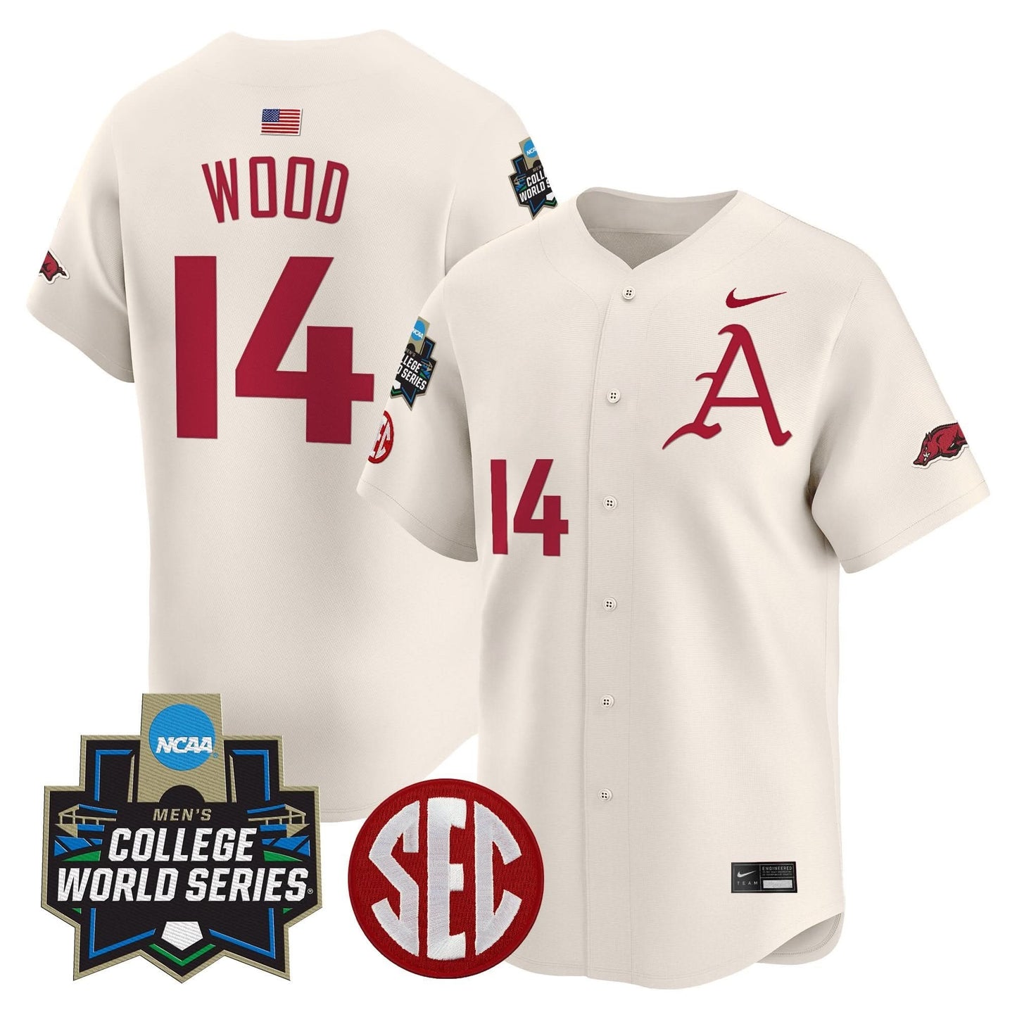 Men's Arkansas Razorbacks 2025 World Series Vapor Premier Limited Jersey - All Stitched
