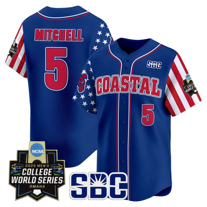 Men's Coastal Carolina Chanticleers 2025 Independence Day Vapor Premier Limited Jersey - World Series Patch - All Stitched