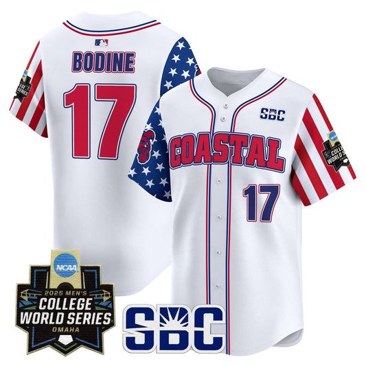 Men's Coastal Carolina Chanticleers 2025 Independence Day Vapor Premier Limited Jersey - World Series Patch - All Stitched