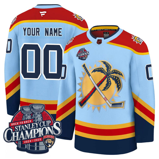 Custom Florida Panthers 2025 Stanley Cup B2B Champions Jersey N1 - All Stitched