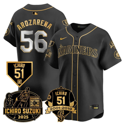 Men's Seattle Mariners Ichiro Number Retirement Jersey - All Stitched