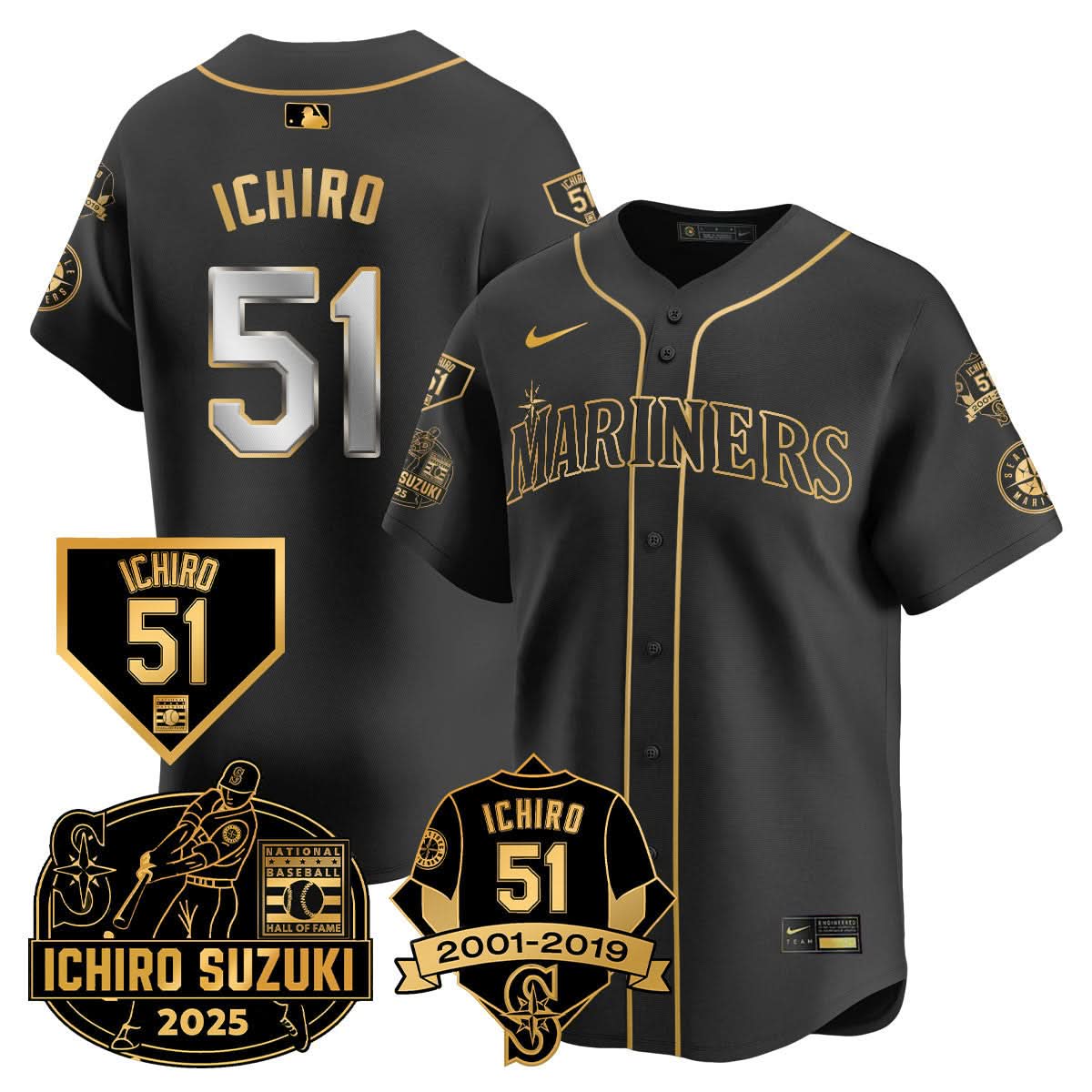 Men's Seattle Mariners Ichiro Number Retirement Jersey - All Stitched