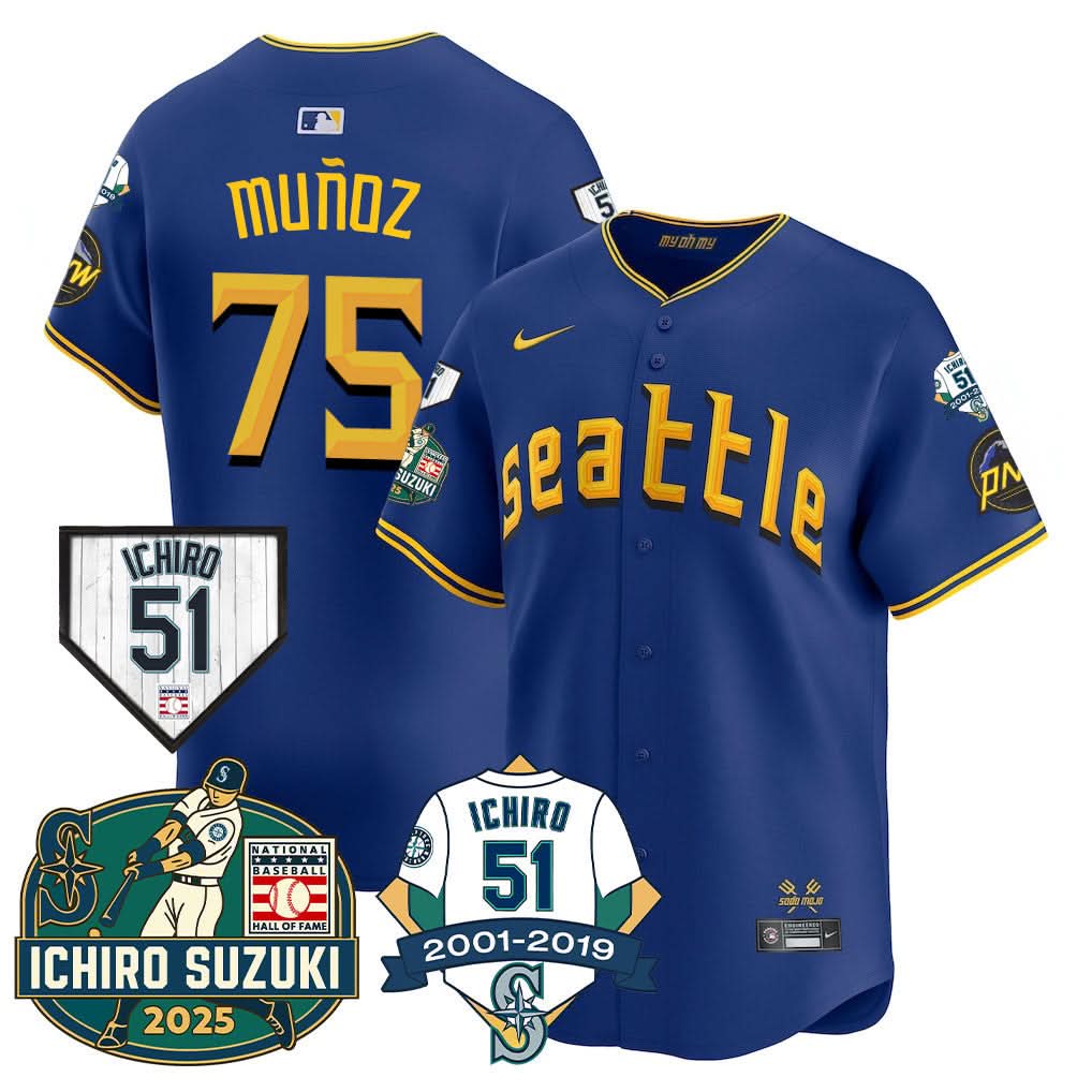 Men's Seattle Mariners Ichiro Number Retirement Jersey - All Stitched