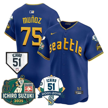 Men's Seattle Mariners Ichiro Number Retirement Jersey - All Stitched