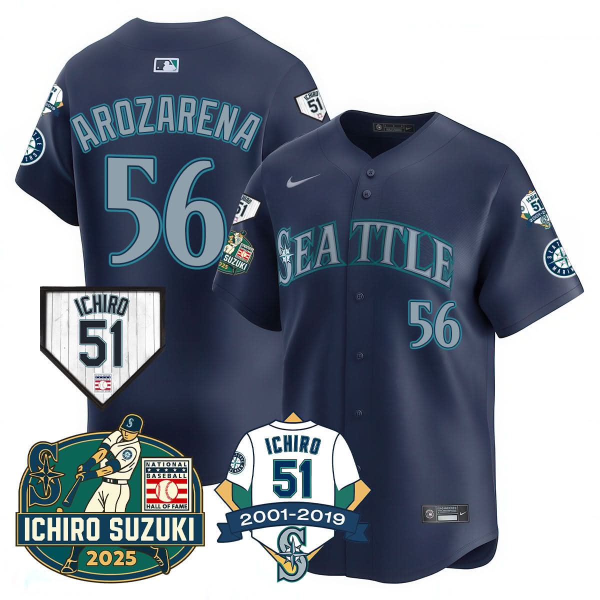 Men's Seattle Mariners Ichiro Number Retirement Jersey - All Stitched