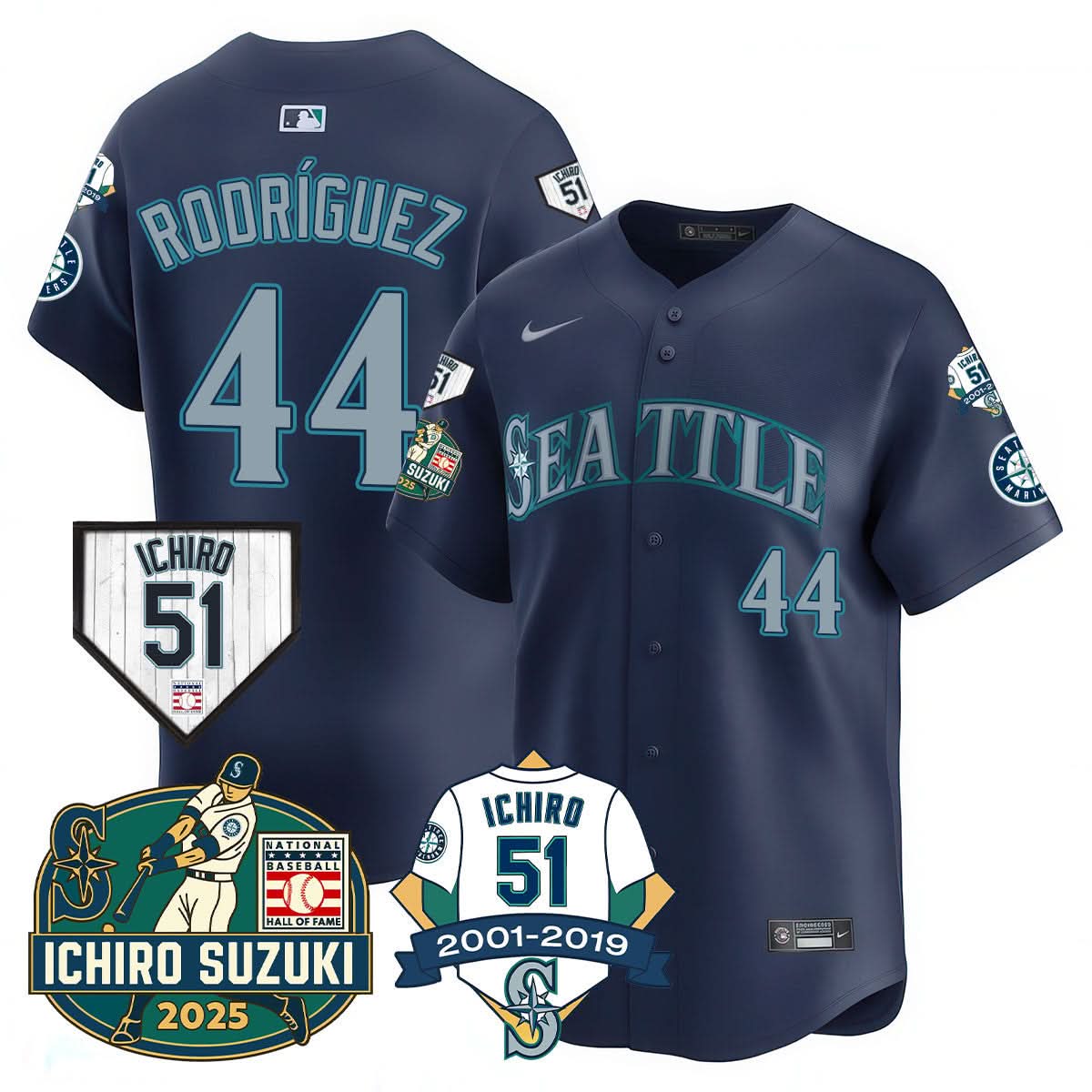 Men's Seattle Mariners Ichiro Number Retirement Jersey - All Stitched