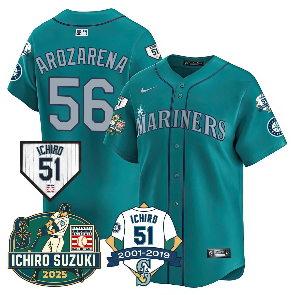 Men's Seattle Mariners Ichiro Number Retirement Jersey - All Stitched