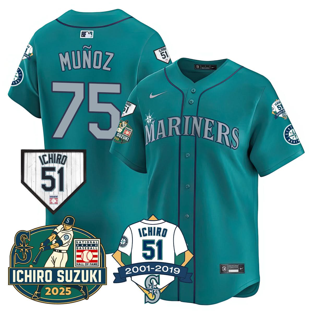 Men's Seattle Mariners Ichiro Number Retirement Jersey - All Stitched