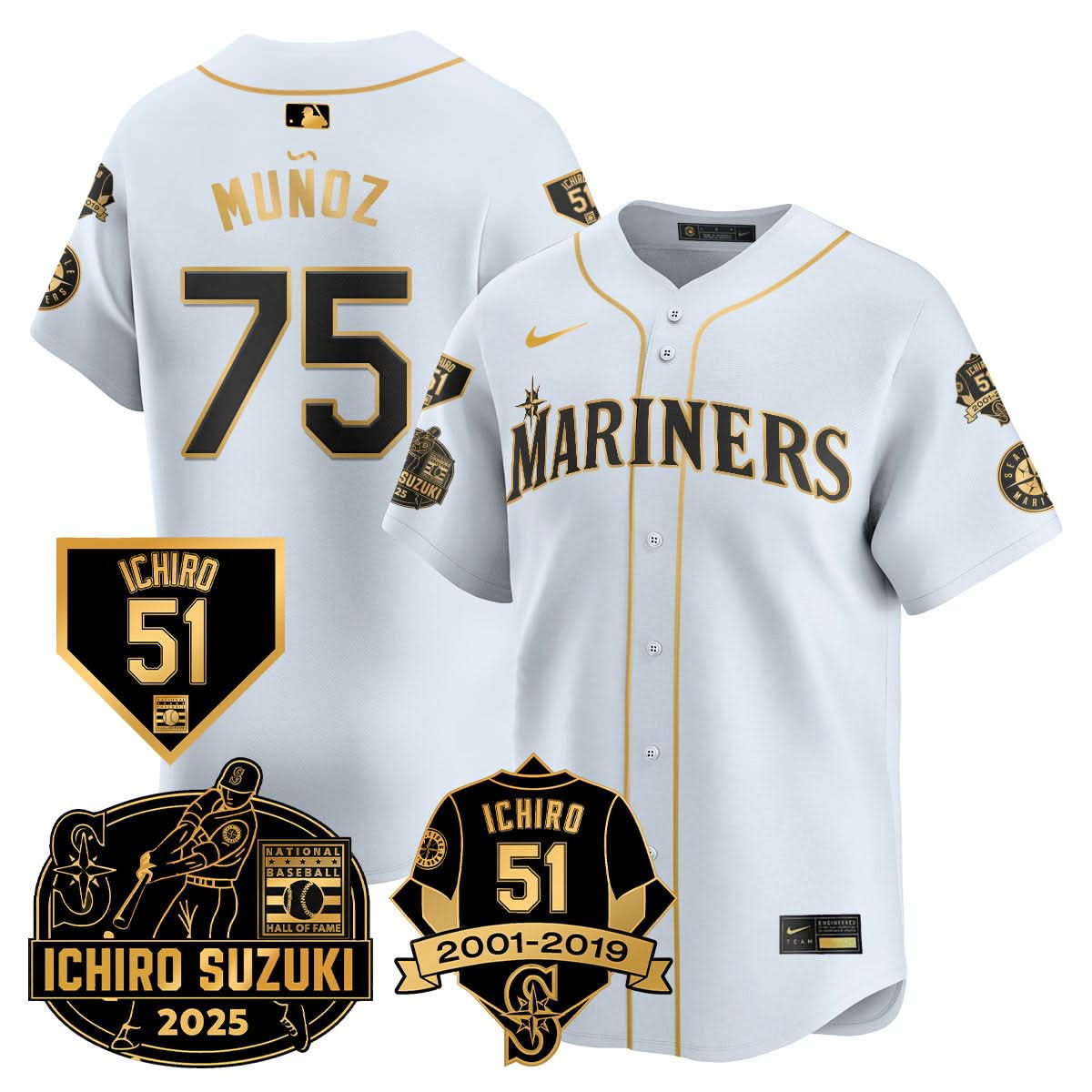 Men's Seattle Mariners Ichiro Number Retirement Jersey - All Stitched