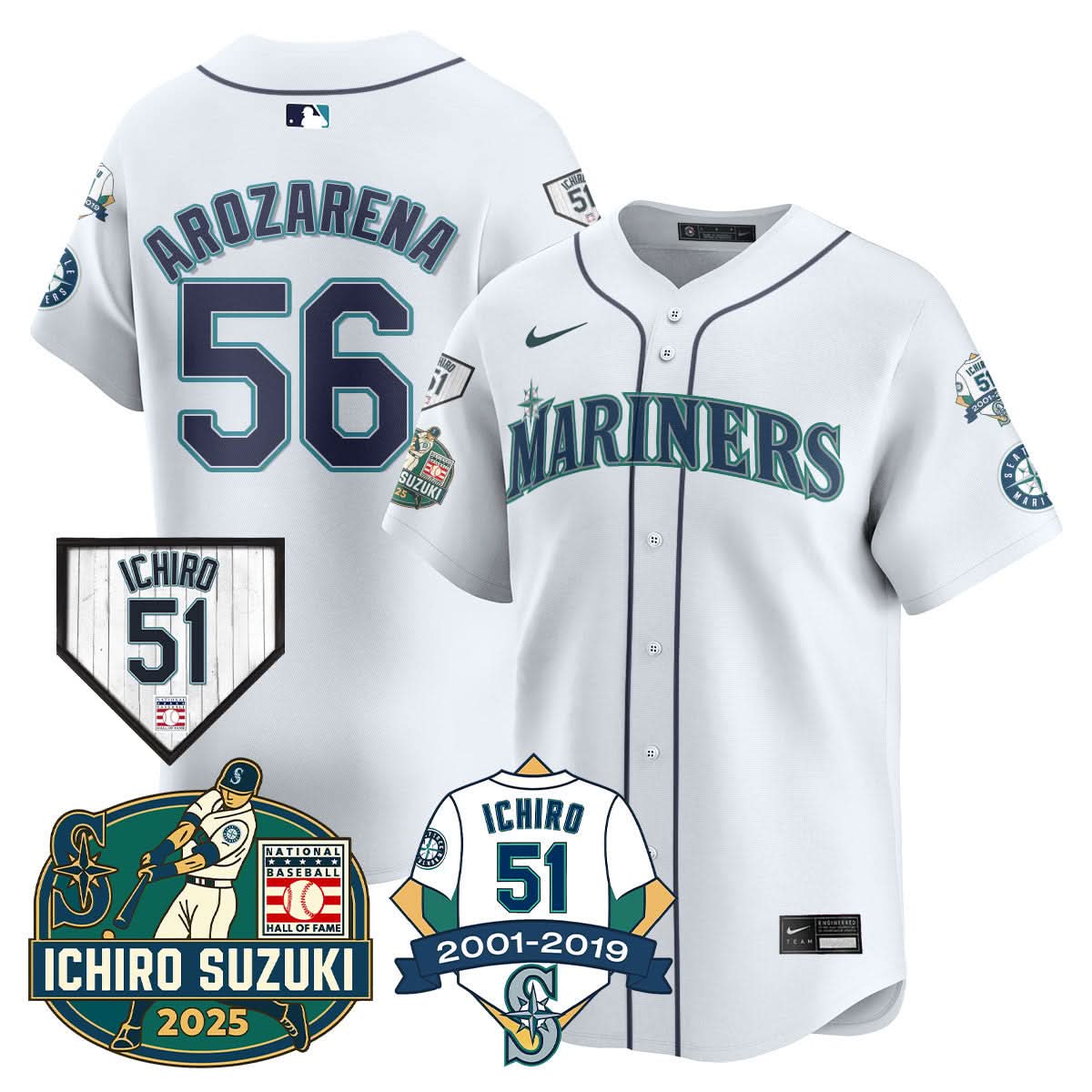 Men's Seattle Mariners Ichiro Number Retirement Jersey - All Stitched