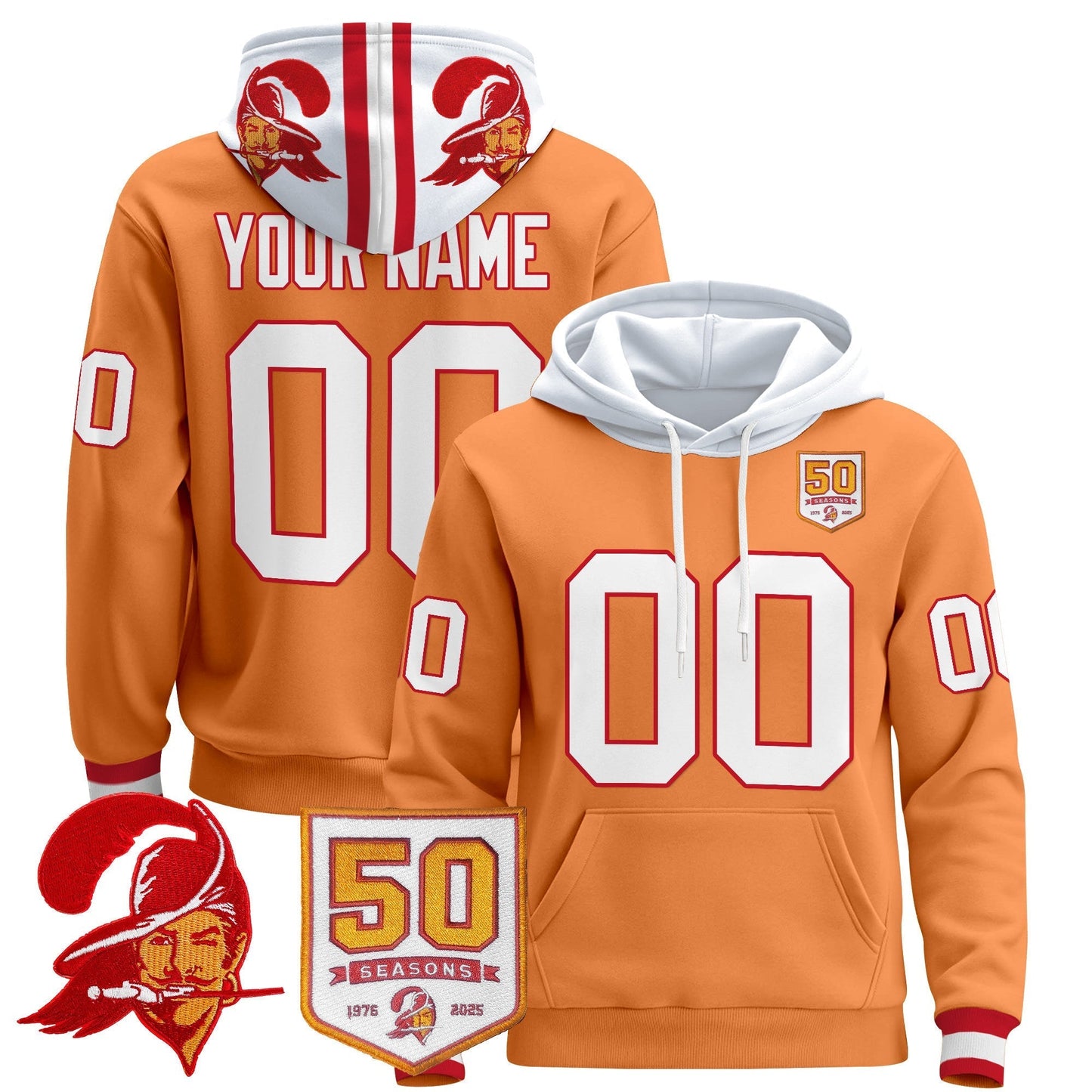 Tampa Bay Buccaneers Throwback 50th Season Patch Custom Pullover Hoodie