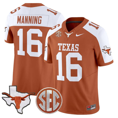 Men's Texas Longhorns 2025 State Map & SEC Patch Vapor Limited Jersey - All Stitched