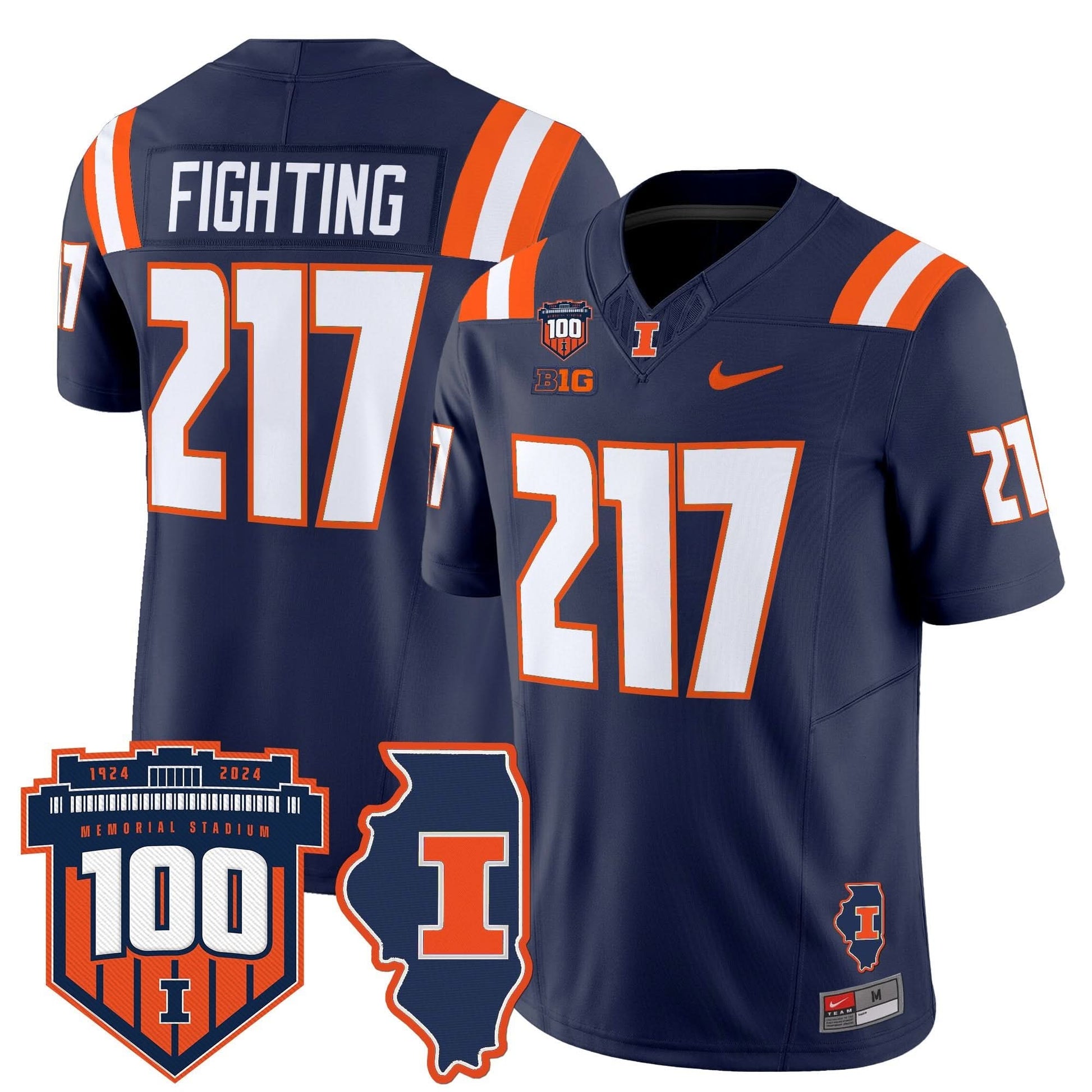 Men's Illinois Fighting Illini 100th Memorial Stadium Patch Vapor Limited Jersey - All Stitched