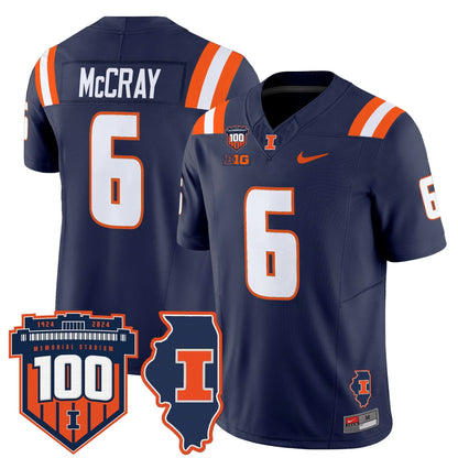 Men's Illinois Fighting Illini 100th Memorial Stadium Patch Vapor Limited Jersey - All Stitched