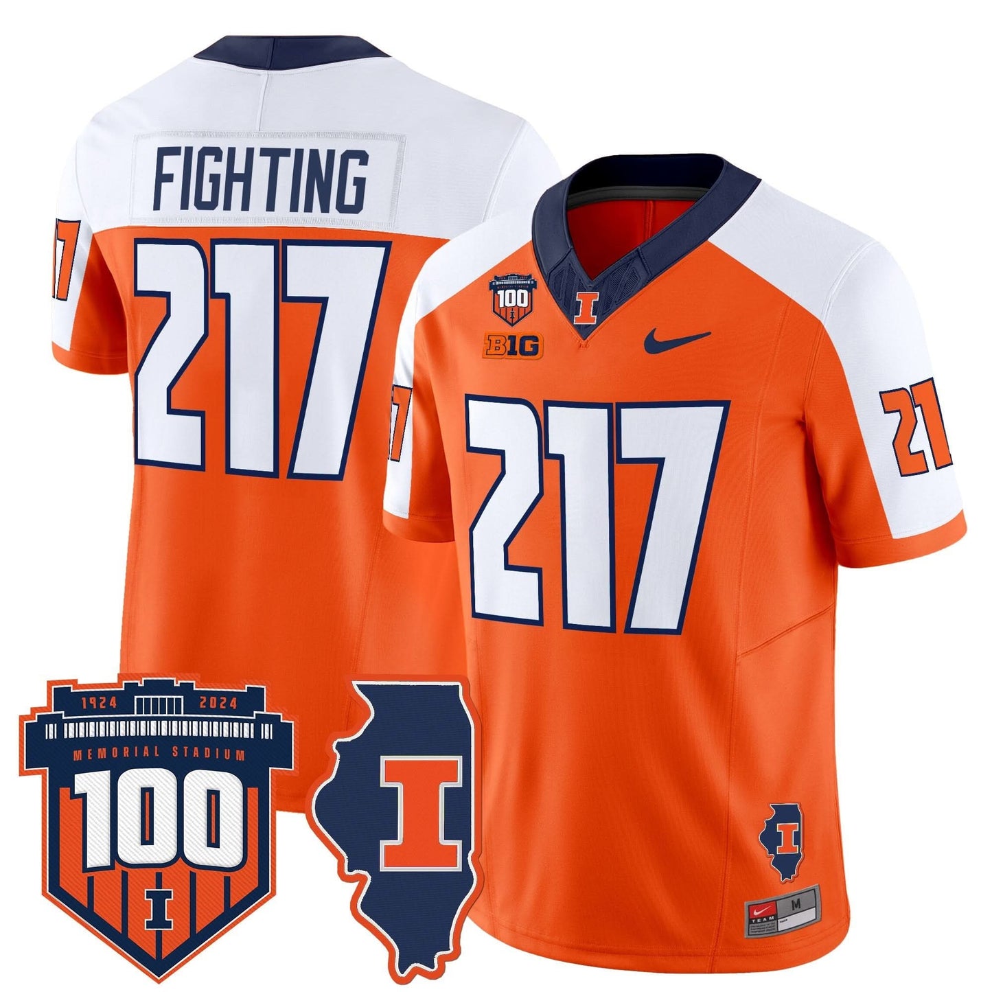 Men's Illinois Fighting Illini 100th Memorial Stadium Patch Vapor Limited Jersey - All Stitched