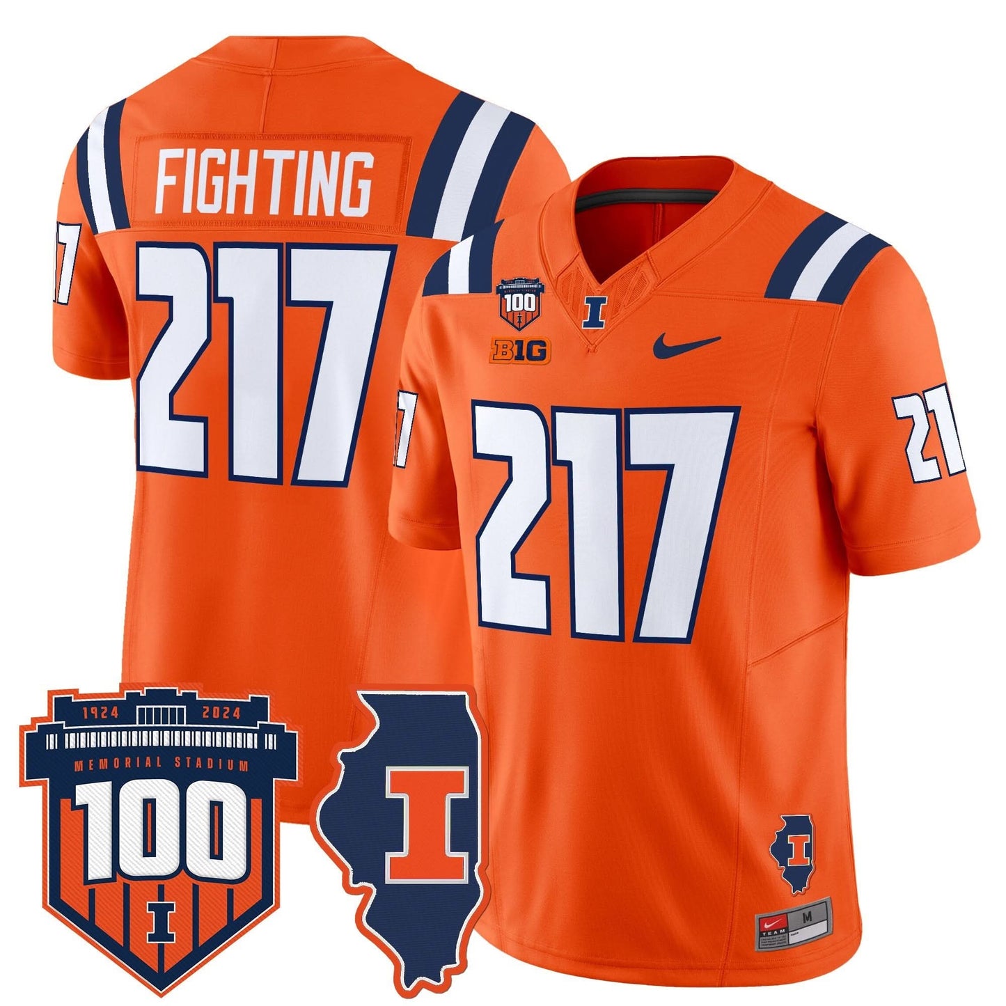 Men's Illinois Fighting Illini 100th Memorial Stadium Patch Vapor Limited Jersey - All Stitched