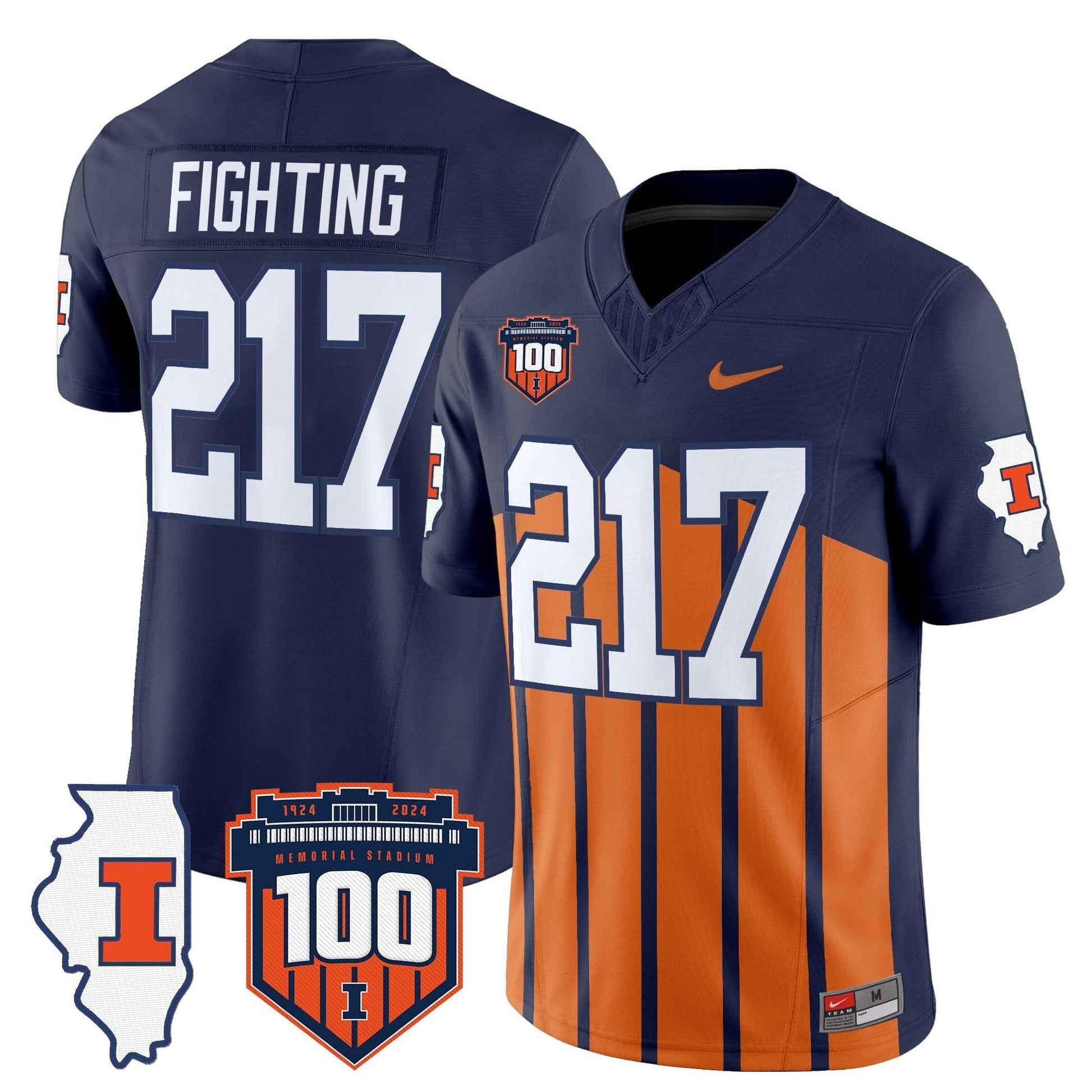 Men's Illinois Fighting Illini 100th Memorial Stadium Patch Vapor Limited Jersey - All Stitched