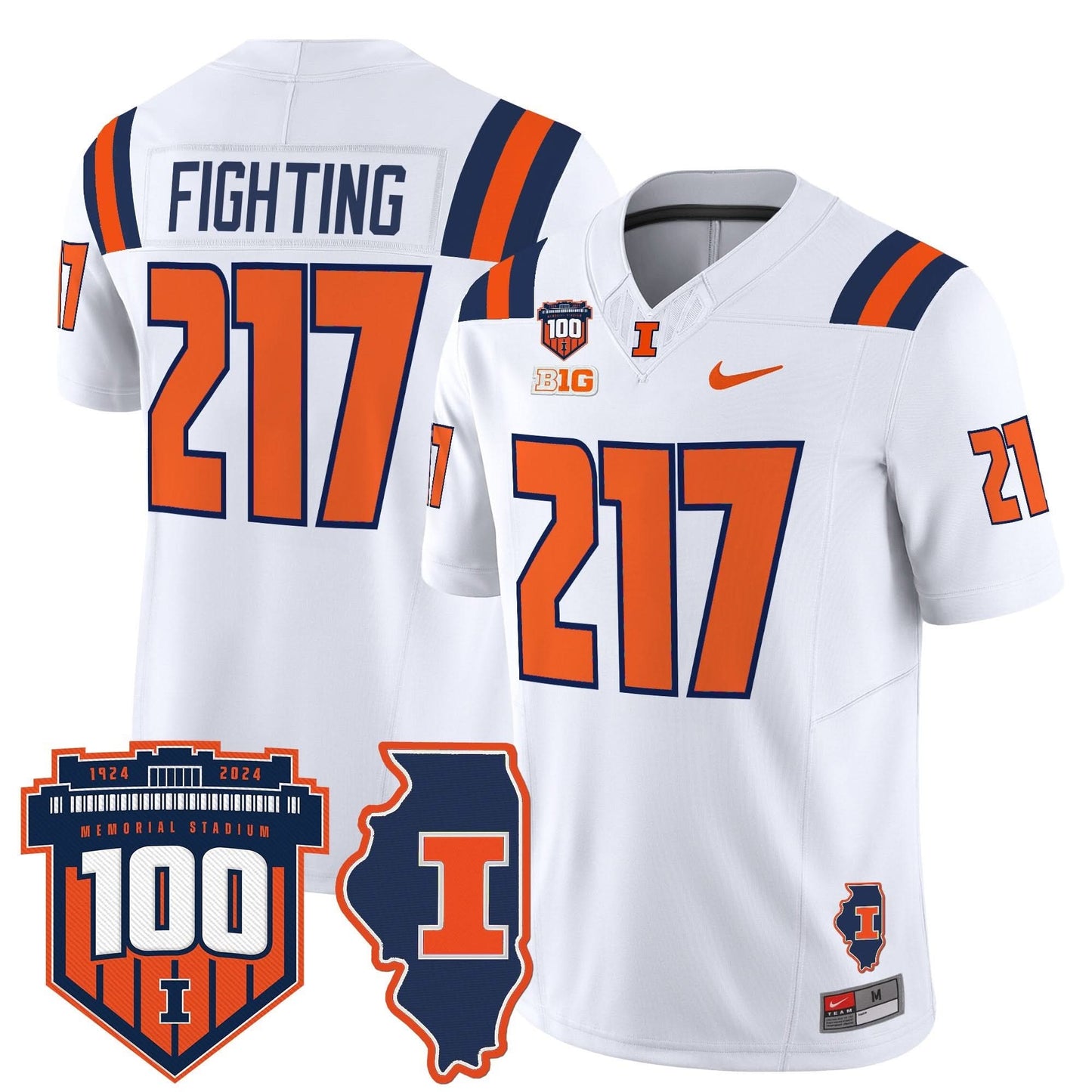 Men's Illinois Fighting Illini 100th Memorial Stadium Patch Vapor Limited Jersey - All Stitched