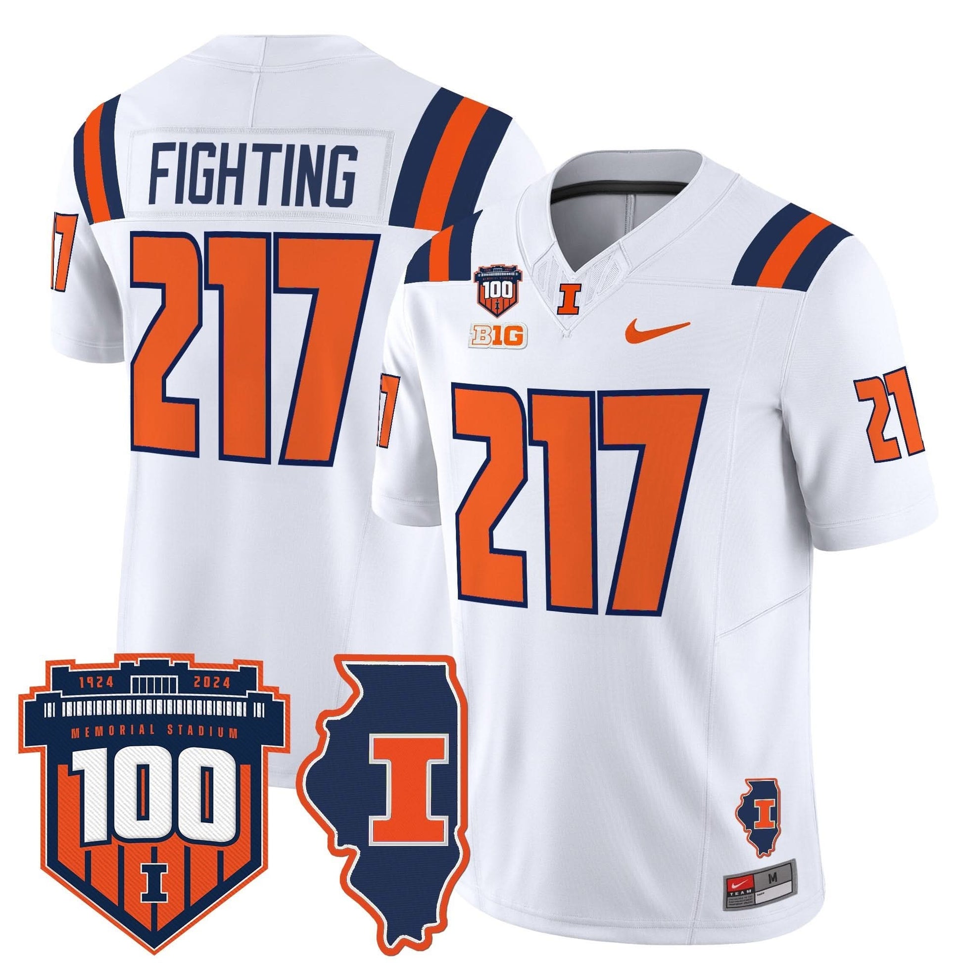 Men's Illinois Fighting Illini 100th Memorial Stadium Patch Vapor Limited Jersey - All Stitched