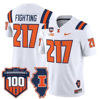 Men's Illinois Fighting Illini 100th Memorial Stadium Patch Vapor Limited Jersey - All Stitched
