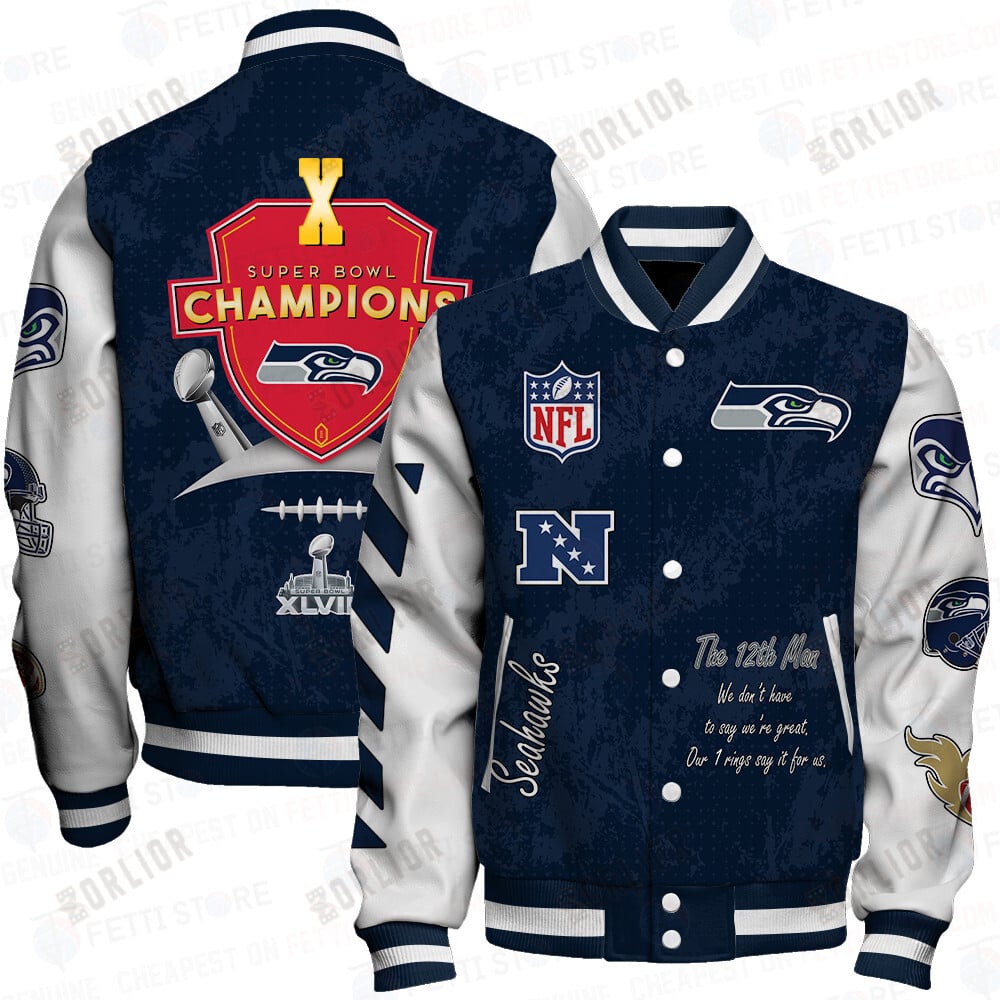Seattle Seahawks X Champions Print Varsity Jacket