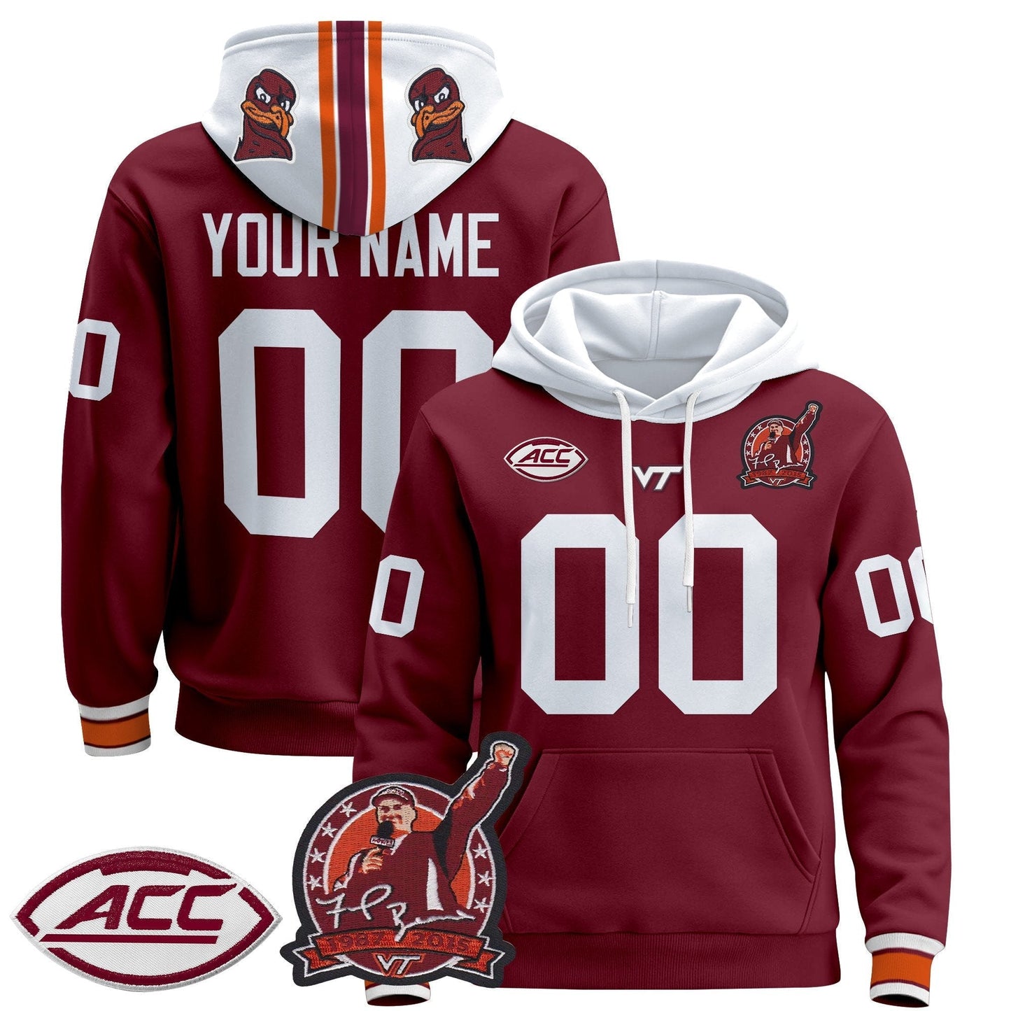 Virginia Tech Hokies 2025 'Coach Frank Beamer Patch' Premium Custom Pullover Hoodie