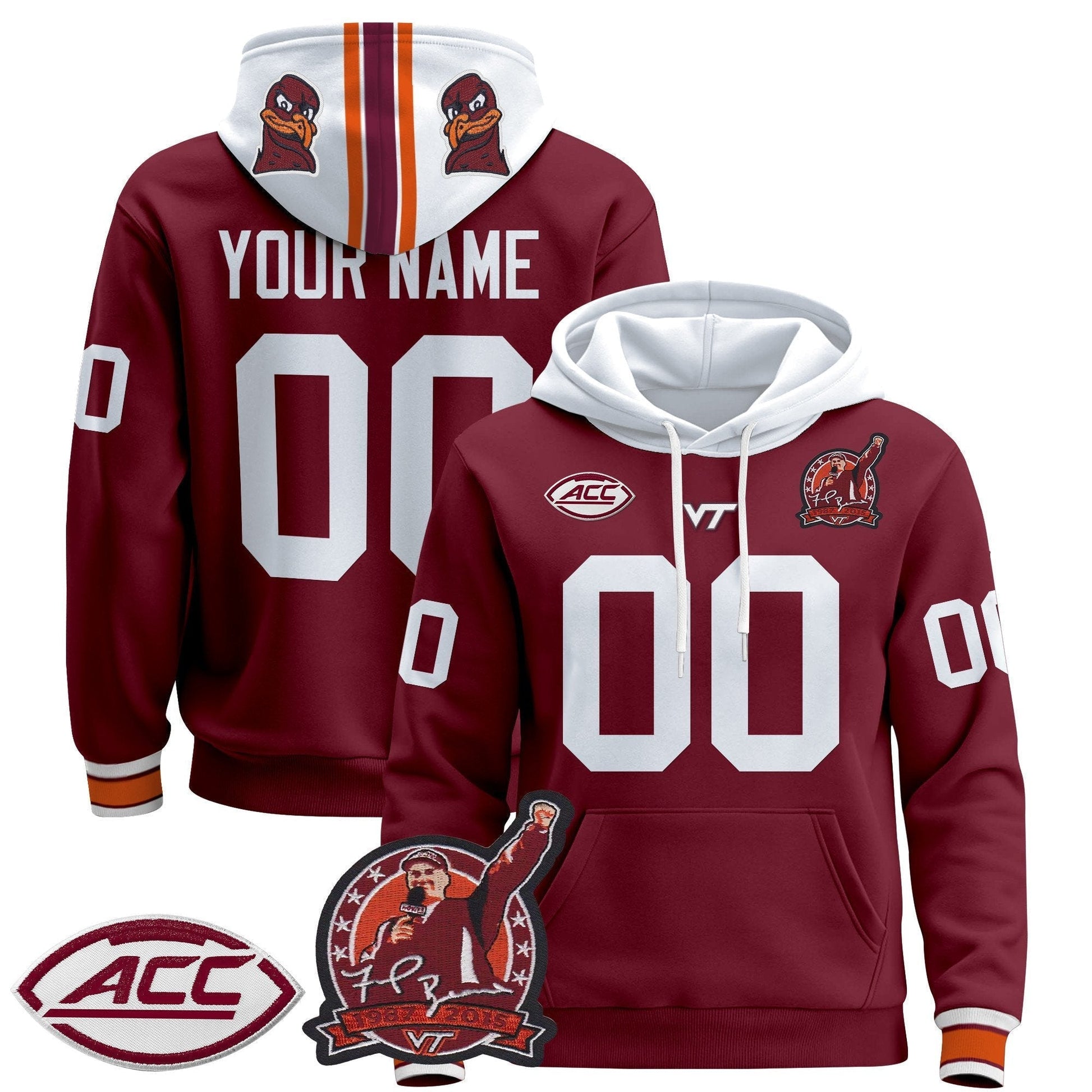Virginia Tech Hokies 2025 'Coach Frank Beamer Patch' Premium Custom Pullover Hoodie