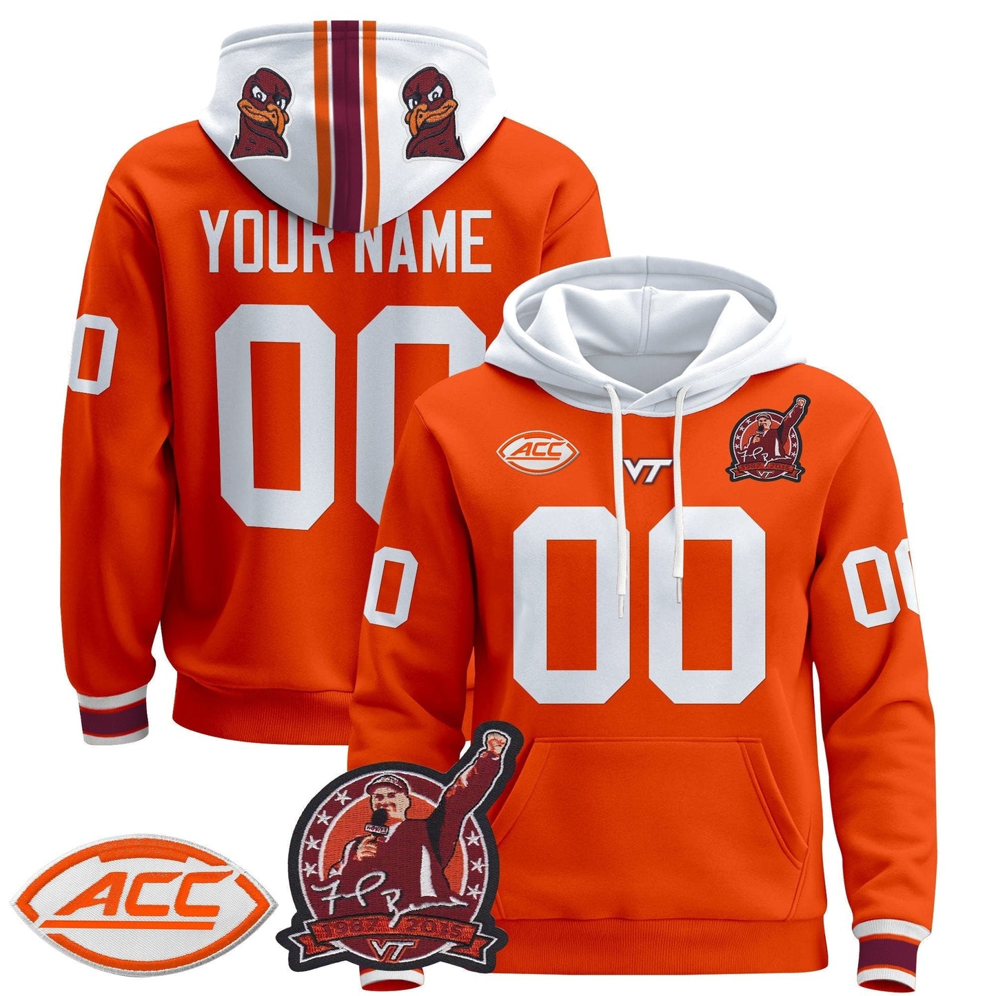 Virginia Tech Hokies 2025 'Coach Frank Beamer Patch' Premium Custom Pullover Hoodie