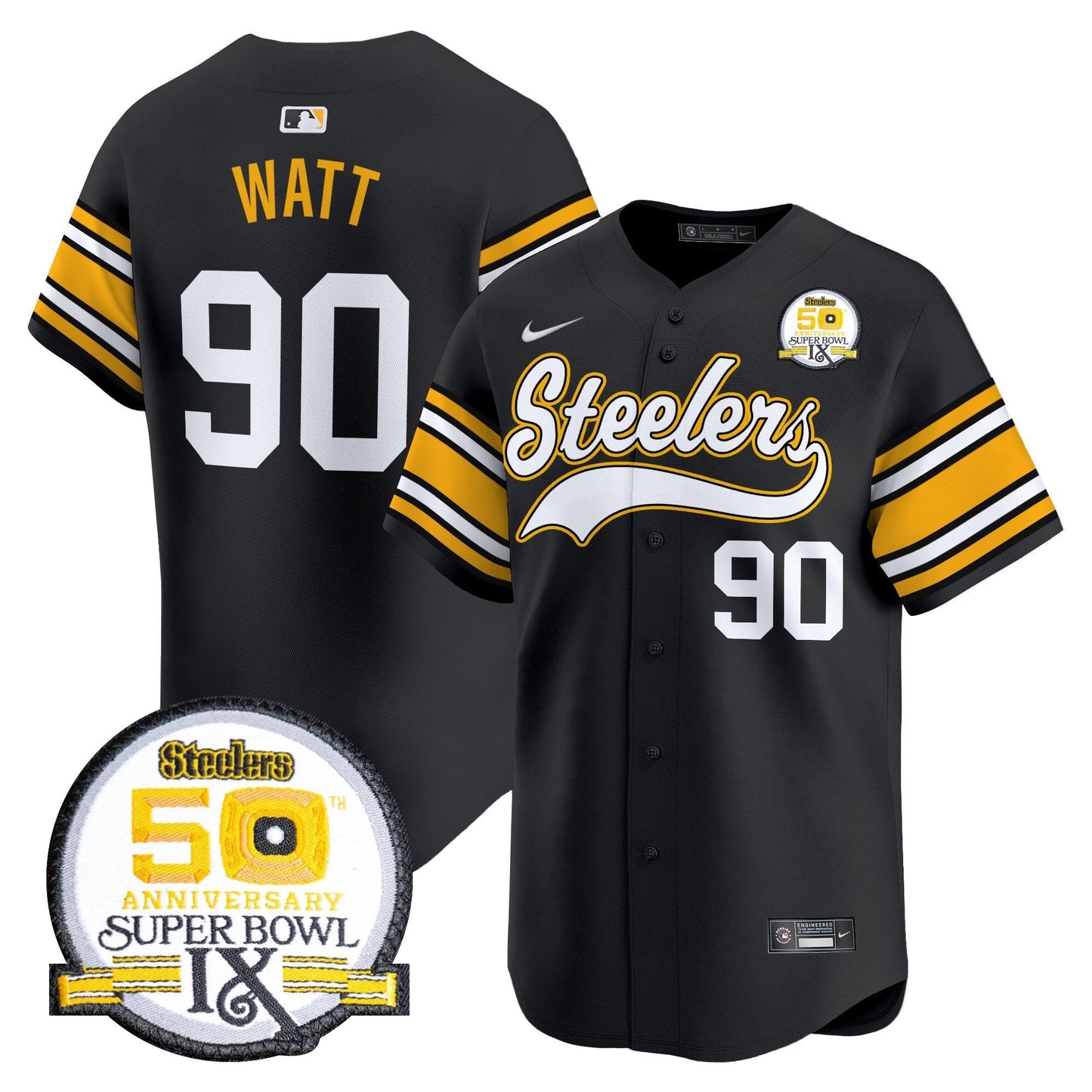 Men's Steelers 50th Anniversary Of Super Bowl IX Patch Vapor Premier Baseball Jersey - All Stitched