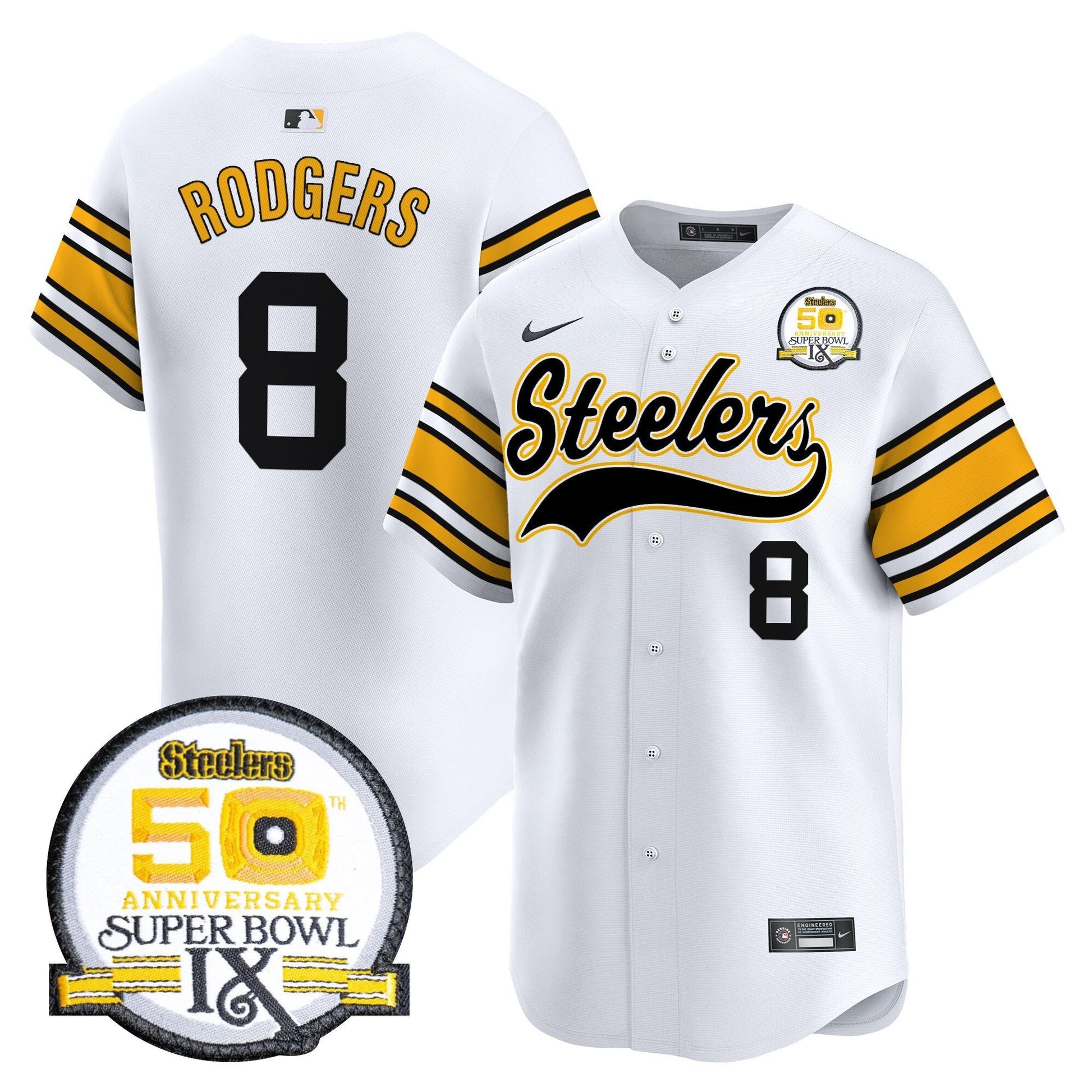Men's Steelers 50th Anniversary Of Super Bowl IX Patch Vapor Premier Baseball Jersey - All Stitched