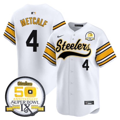 Men's Steelers 50th Anniversary Of Super Bowl IX Patch Vapor Premier Baseball Jersey - All Stitched