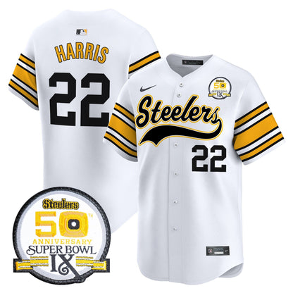 Men's Steelers 50th Anniversary Of Super Bowl IX Patch Vapor Premier Baseball Jersey - All Stitched