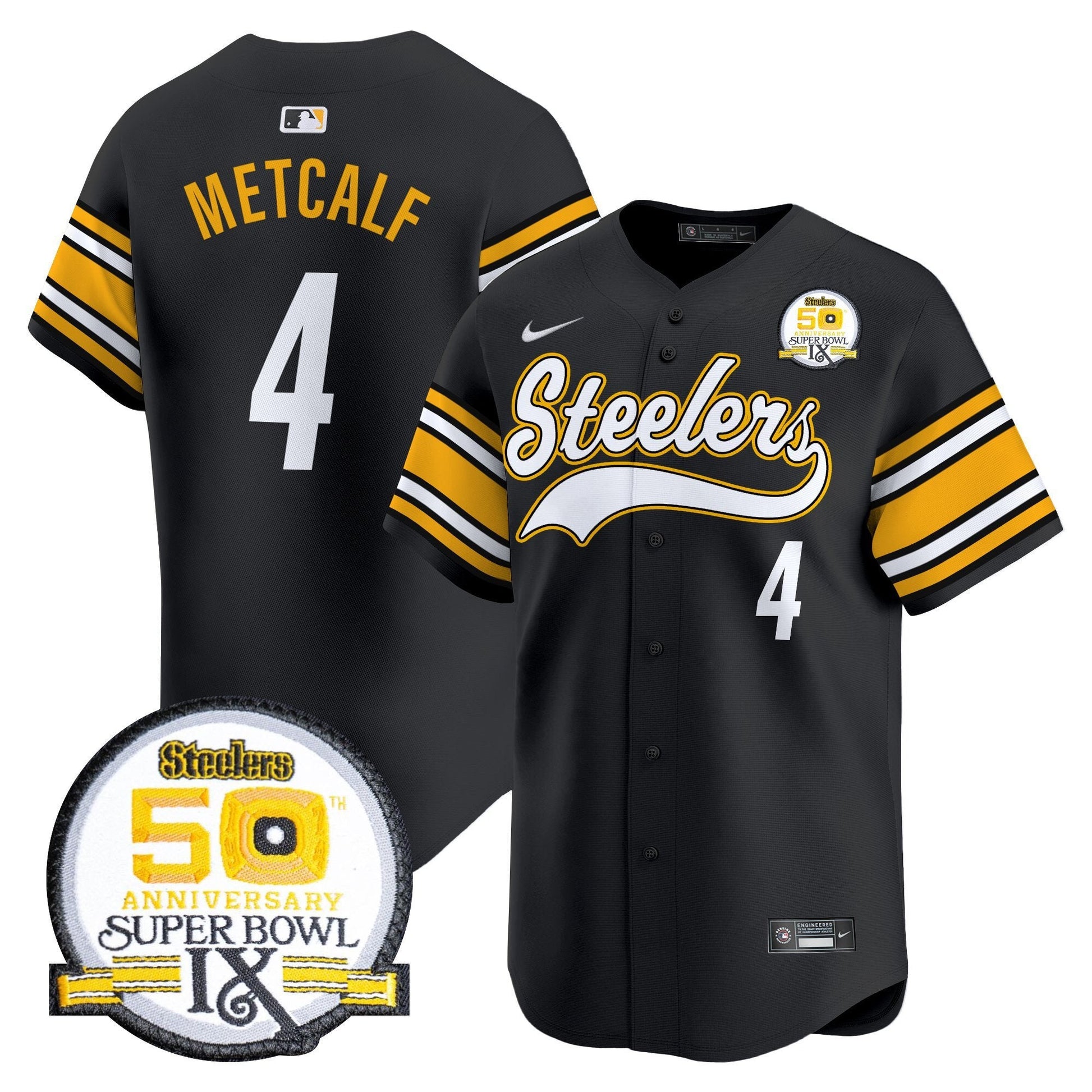 Men's Steelers 50th Anniversary Of Super Bowl IX Patch Vapor Premier Baseball Jersey - All Stitched