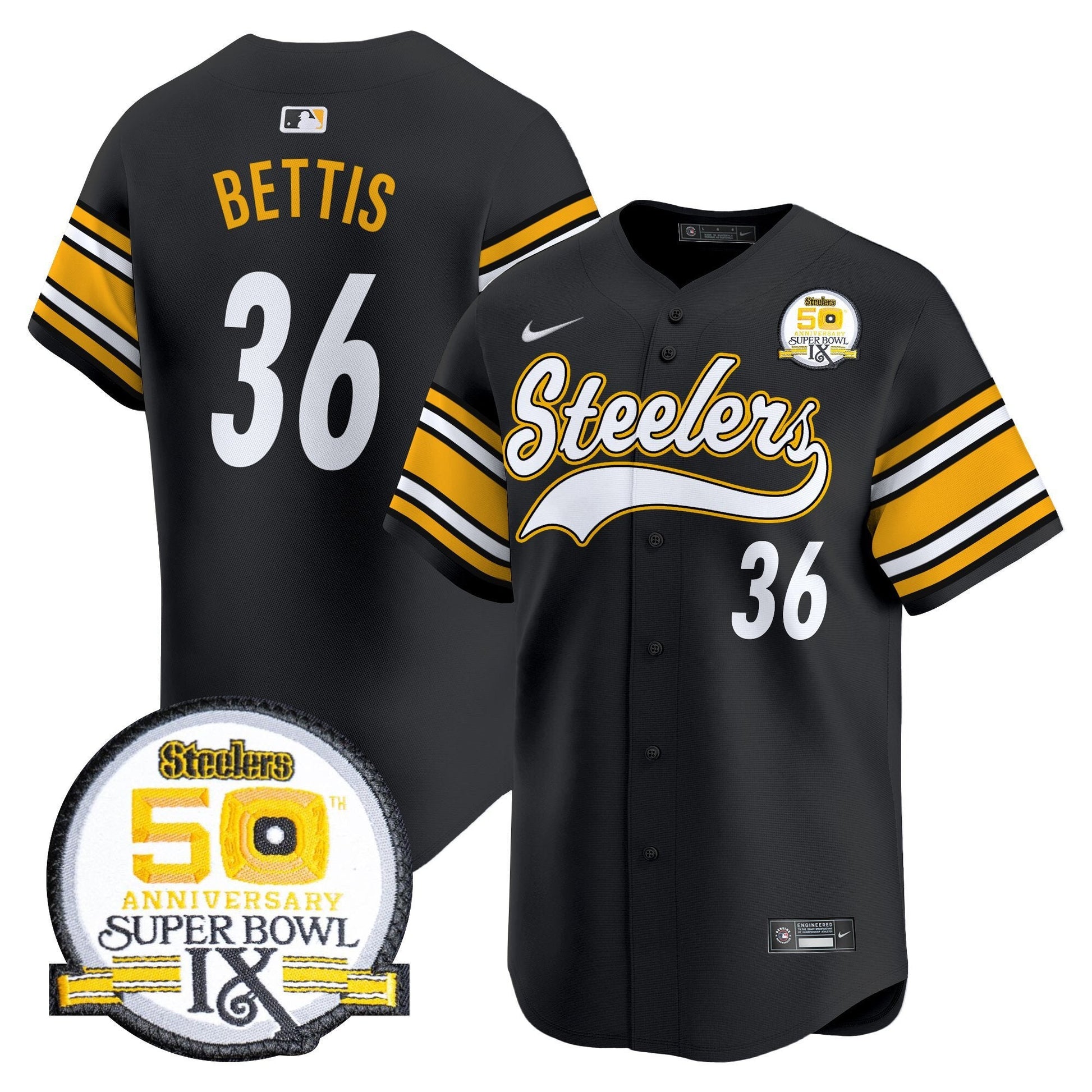 Men's Steelers 50th Anniversary Of Super Bowl IX Patch Vapor Premier Baseball Jersey - All Stitched
