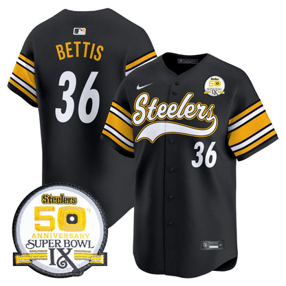 Men's Steelers 50th Anniversary Of Super Bowl IX Patch Vapor Premier Baseball Jersey - All Stitched