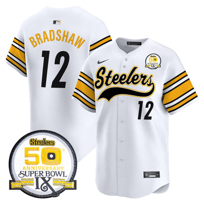 Men's Steelers 50th Anniversary Of Super Bowl IX Patch Vapor Premier Baseball Jersey - All Stitched