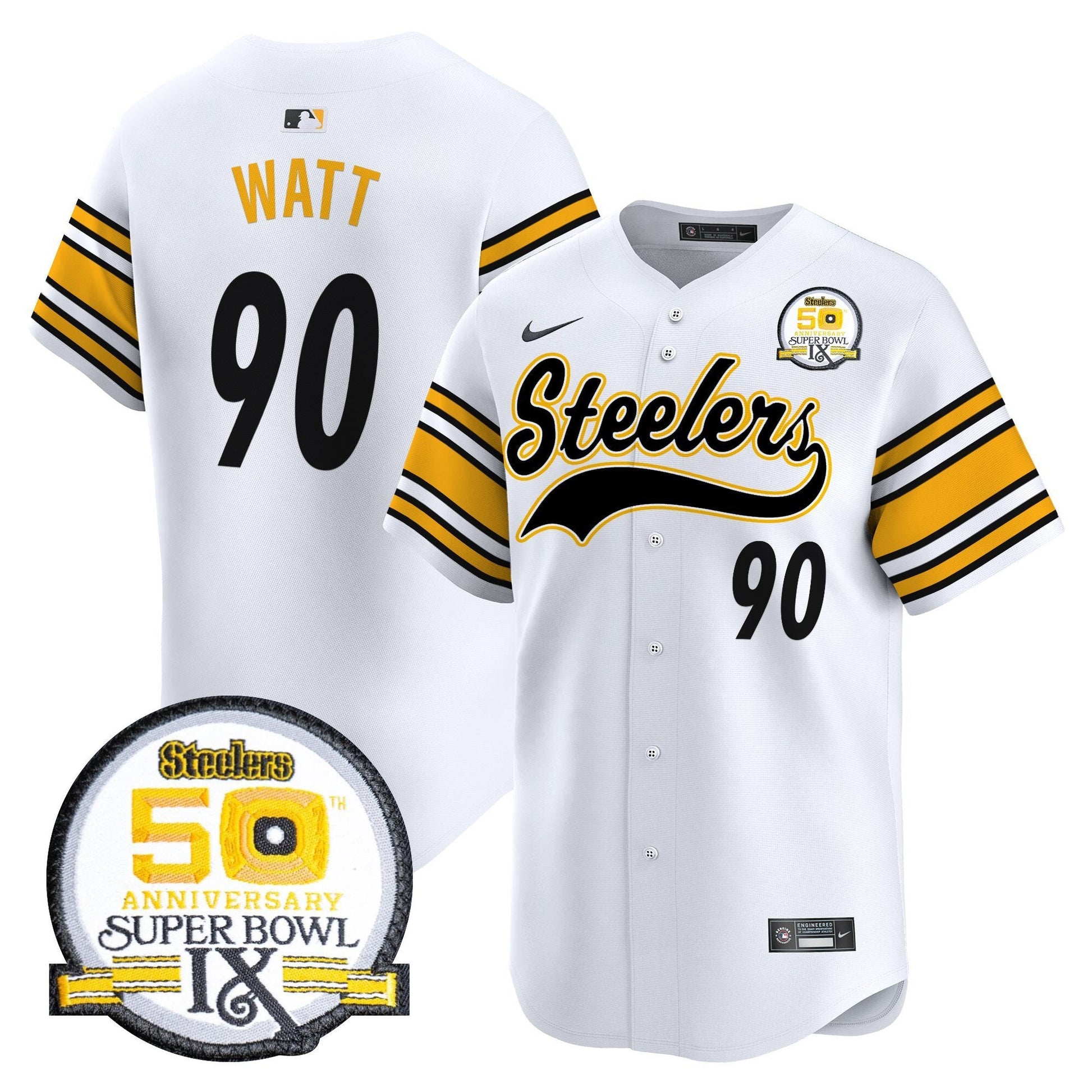 Men's Steelers 50th Anniversary Of Super Bowl IX Patch Vapor Premier Baseball Jersey - All Stitched