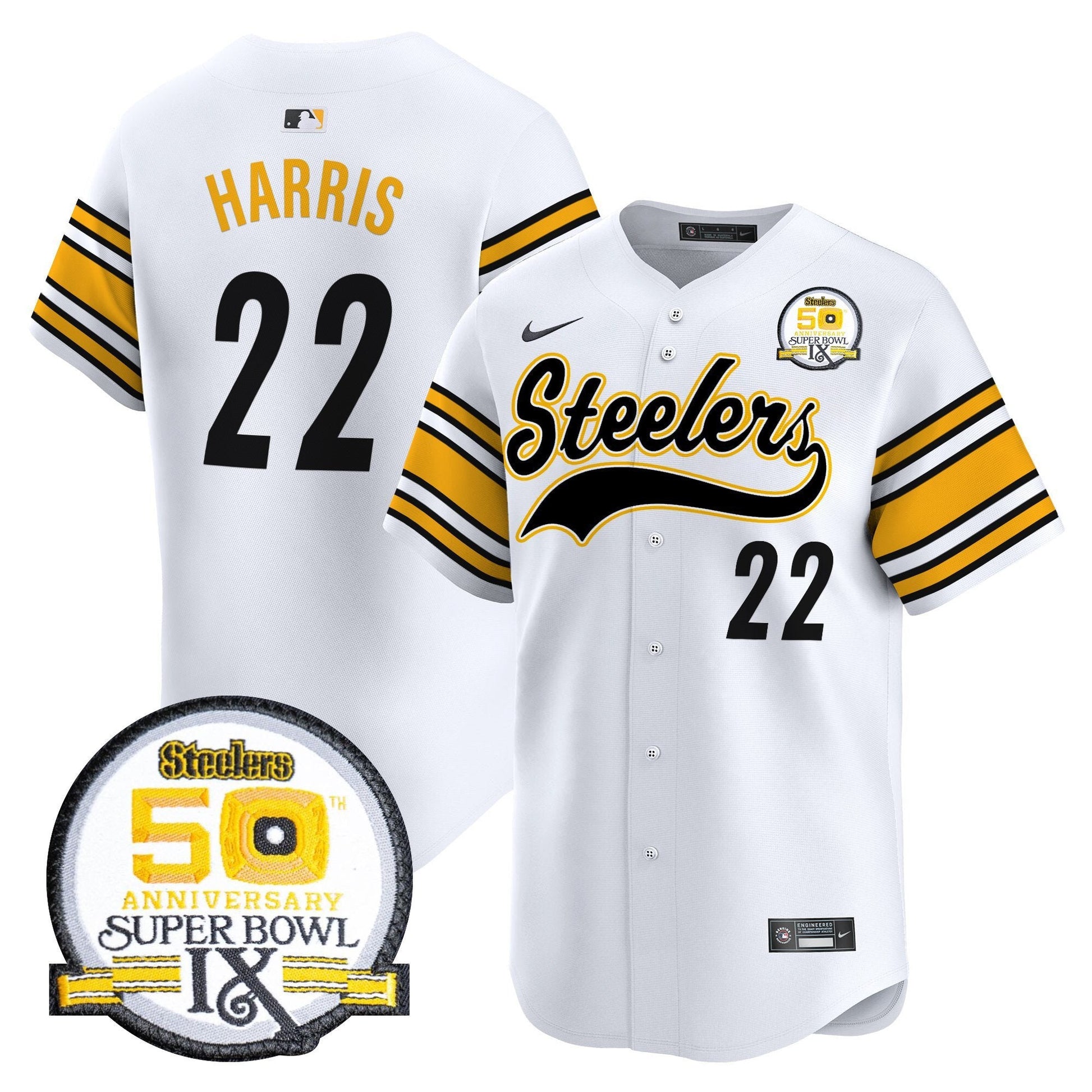Men's Steelers 50th Anniversary Of Super Bowl IX Patch Vapor Premier Baseball Jersey - All Stitched