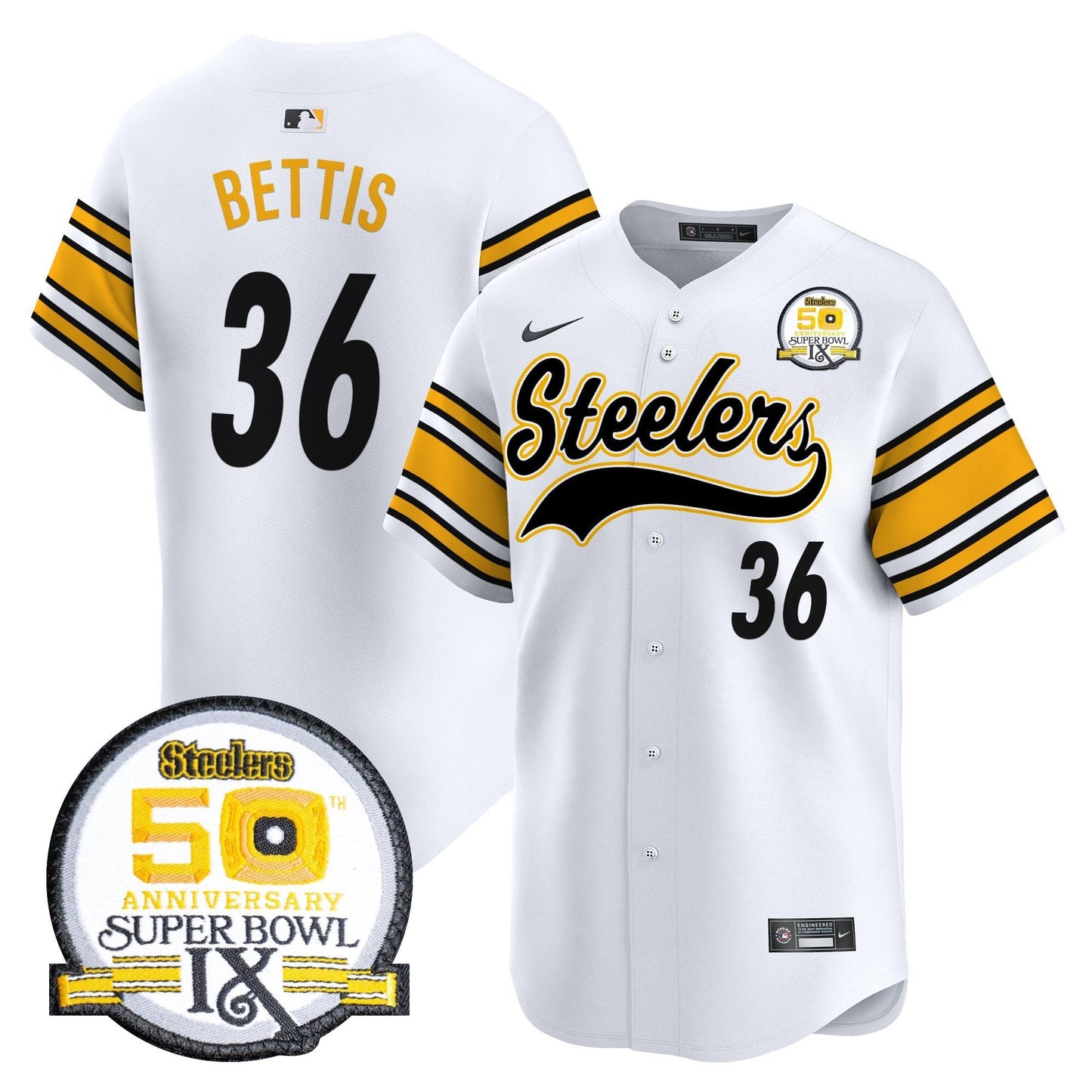 Men's Steelers 50th Anniversary Of Super Bowl IX Patch Vapor Premier Baseball Jersey - All Stitched