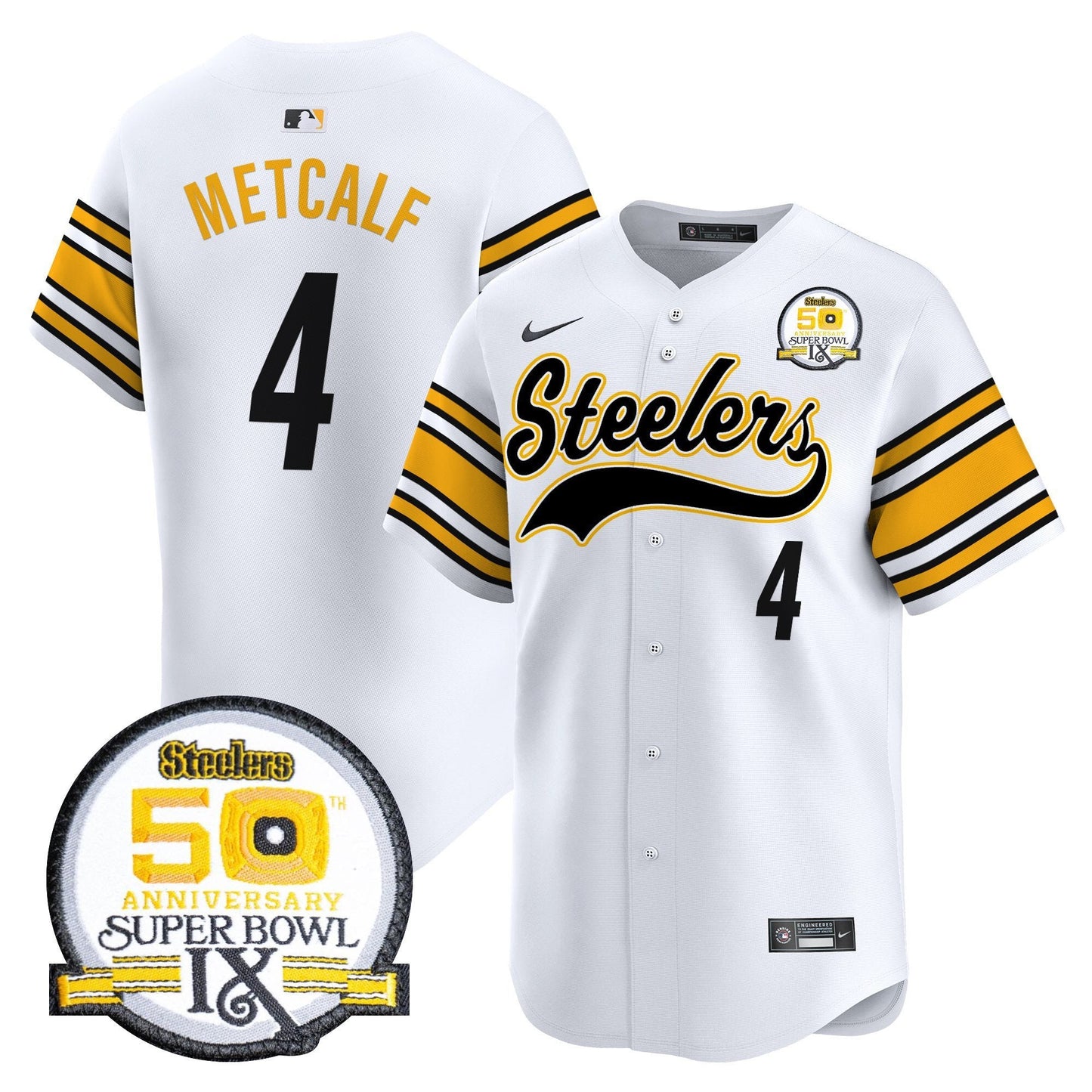 Men's Steelers 50th Anniversary Of Super Bowl IX Patch Vapor Premier Baseball Jersey - All Stitched