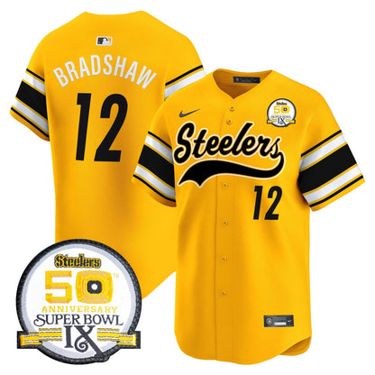 Men's Steelers 50th Anniversary Of Super Bowl IX Patch Vapor Premier Baseball Jersey - All Stitched
