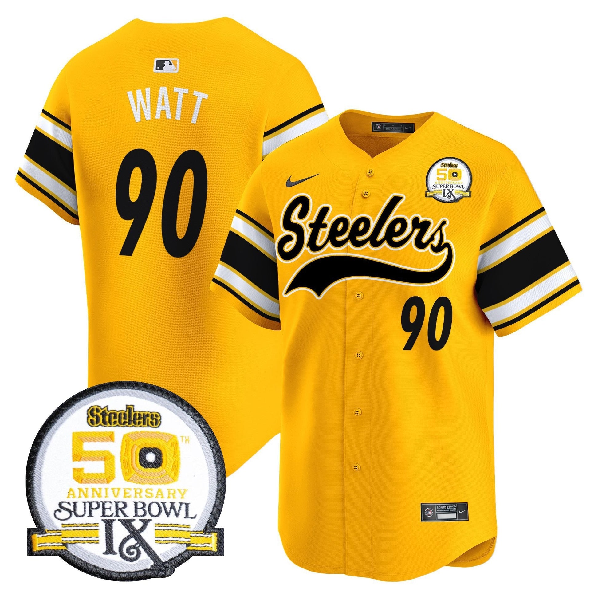 Men's Steelers 50th Anniversary Of Super Bowl IX Patch Vapor Premier Baseball Jersey - All Stitched
