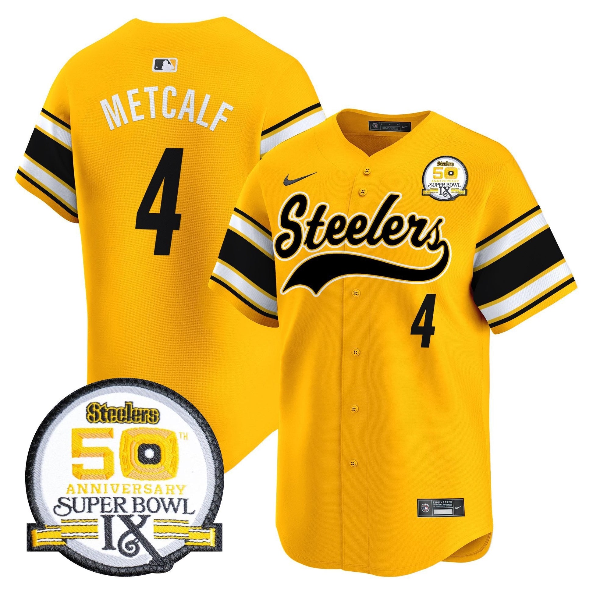 Men's Steelers 50th Anniversary Of Super Bowl IX Patch Vapor Premier Baseball Jersey - All Stitched