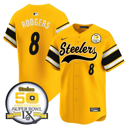 Men's Steelers 50th Anniversary Of Super Bowl IX Patch Vapor Premier Baseball Jersey - All Stitched