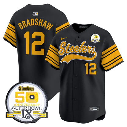 Men's Steelers 50th Anniversary Of Super Bowl IX Patch Vapor Premier Baseball Jersey - All Stitched