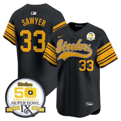 Men's Steelers 50th Anniversary Of Super Bowl IX Patch Vapor Premier Baseball Jersey - All Stitched