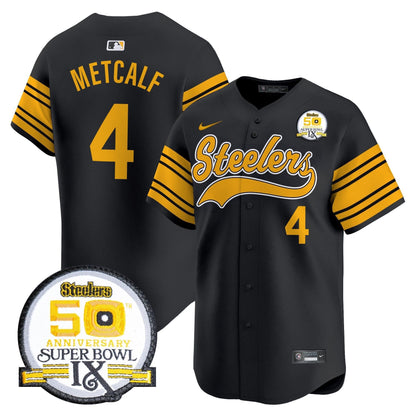 Men's Steelers 50th Anniversary Of Super Bowl IX Patch Vapor Premier Baseball Jersey - All Stitched